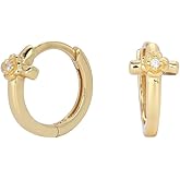 Dainty Cross Flower CZ Tiny Mini Hoop Earrings for Women Cartilage 925 Sterling Silver Gold Plated Cross Small Huggie Hoops Hypoallergenic for Sensitive Ear Fashion Jewelry Gift Daughter Her Birthday