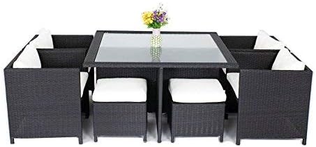 9-Piece Outdoor Patio Wicker Furniture New Resin Square Dining Table & Chairs Set