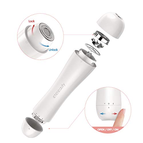 Facial Hair Removal for Women, ETEREAUTY Painless Hair Remover Waterproof with 2 Count Replacement Head for Face Armpits Legs