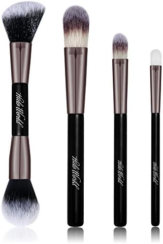 Halo World 4 Piece Makeup Brush Set Eye Face Foundation Blush Brush with Flower Pattern PU Case (black)