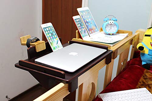 Bedside Shelf for Bunk Bed, Bamboo Attachable Bed Shelf, Great Use as Kids Nightstand, Dorm Room Bed Tray for Students, Organizer for Laptop, Phones, Tablet, Toys, Drink, Clock - Black