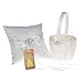 Remedios 2 Heart Rhinestones Ivory Satin Flower Girl Basket and Ring Pillow Set