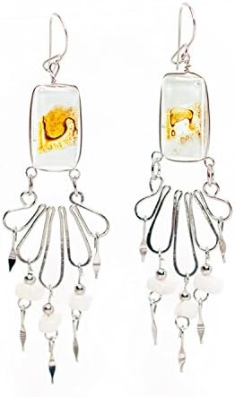 White Yellow Fused Glass Drop Peruvian Earrings, Boho Jewelry, Tribal Jewelry, Hippie Jewelry, Belly Dancing Jewelry, Salsa Dancing Jewelry
