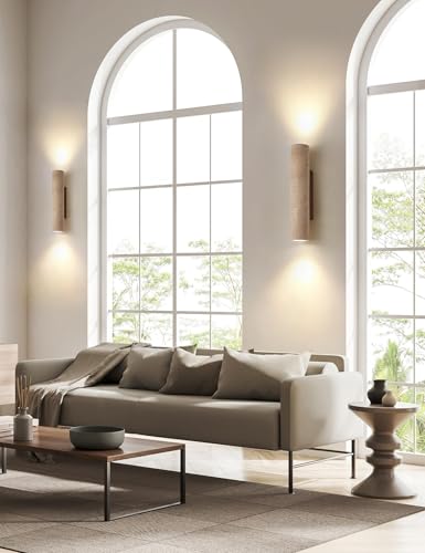 Lampara de Pared de Travertino Amarillo Natural, Estilo Japonés Wabi Sabi, Lamparas de Pared Interior de Diseño Minimalista, lampara de muro para Pasillo, Recámara o Baño, 3000K
