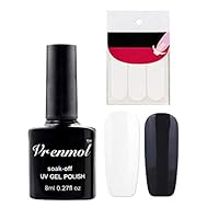 Vrenmol French Manicure Nail White Black Nail Polish Gel Set Nail Art Free Tip Guides Stickers