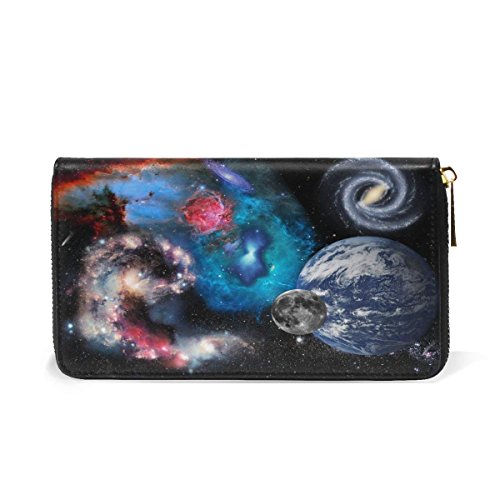 Cosmic Zipper Purses Passport Card Case Holder Leather Clutch Wallet And Handbag