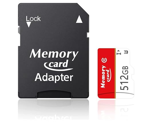 MicroSD Card MicroSDXC 512GB UHS-I Flash Memory Card with Adapter C10, U3, A1, V30, Full HD, 4K UHD, High Speed Card for Phone, Security Camera, Dash Cam, Action Camera