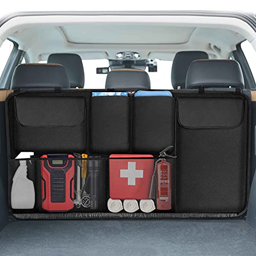 EZILIF Kofferraum Organizer Auto, Großen Sitztasche Kofferraumtasche mit Elastische Schnallen und Klett, Auto Organizer Kofferraum Reißfest&Geruchsneutral Kofferraum Taschen (Kompatibel mit Ledersitz)