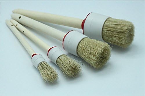 Xseries Auto Bristle Round Paint Brushes Wax Brushes Detail Brush Soft Cleaning Brushes for Car, Furniture, Wood Handle (Set of 4)