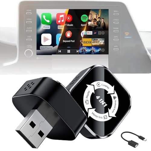 Tefire 4 in 1 Wireless CarPlay Adapter, For Factory Wired CarPlay Cars, 5.8Ghz Stable, Screen Mirroring, Android Auto, Bluetooth Calling, Universal for iPhone Android (black white)