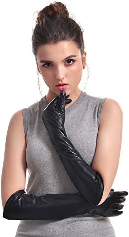 VEMOLLA Womens Winter Long Evening Dressing Genuine Leather Gloves Fleece Lined