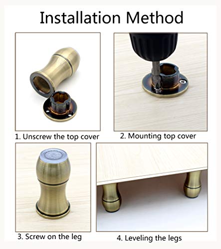 Tueascallk 3.1"-3.5" Adjustable Heavy-Duty Aluminum Furniture Legs, Cabinets/Tables/Chairs/Sofa Feet, with Non-Slip Transparent Rubber Base, Brushed Bronze, Set of 4