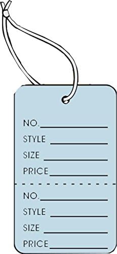 LARGE COUPON TAG, 2-7/8" X 1 3/4", LT BLUE IN COLOR "NO., STYLE, SZ, PRC" W/TEAR OFF STUB, WITH STRING, BOX OF 1000