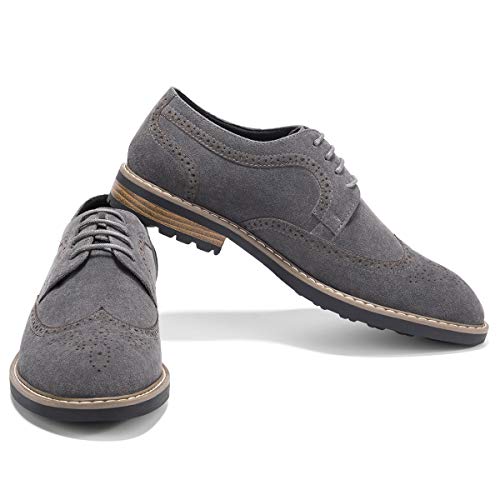 Men's Suede Oxfords Dress Shoes Lace-Up Wingtip Brogue Oxford Shoe Zapatos de Hombre Grey 10.5