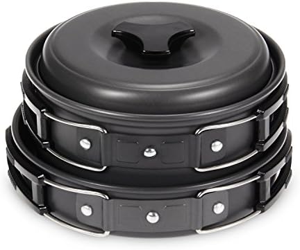 Backpacking Cookware,Eplay All in 1 Campfire Camping Pot Pan Tools,Durable &amp; Ultra Light Aluminum Hiking Cooking Set with Foldable Handles for Canister Camp Stove &amp; Outdoor Picnic (Model-2)