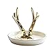 PuTwo Jewelry Tray Antlers Shaped Ring Holder Ceramic Jewelry Dish for Ring Earring Necklace Bracelet Jewelry Stand Gift for Birthday Christmas Wedding for Women Girl Friends - Gold