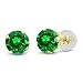 Gem Stone King 14K Yellow Gold Green Simulated Emerald Stud Earrings For Women (1.68 Cttw, 5MM Round)