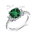 PEORA Created Emerald Ring in 14K White Gold with Genuine White Topaz, Designer Cushion Cut, 2 Carats, Comfort Fit, Sizes 5 to 9