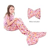 Catalonia Kids Mermaid Tail Blanket Pillow Cushion,Super Soft Coral Plush Fleece Mermaids Gift Snuggle Sleeping Bag for Girls Teens Children 60 x 21 Pink