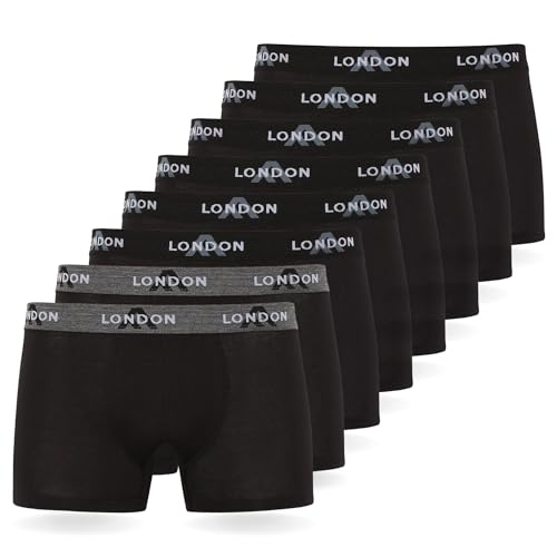 - Bóxers para hombre, suaves, ropa interior elástica para uso diario paquete de 4/8, Negro (Pack de 8), M