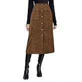 Fronage Womens Corduroy Skirt Fall Fashion Elastic High Waisted Midi Skirts Casual Business Work Office Winter Outfit