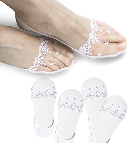Oureamod Women No Show Lace Floral Hidden Boat Socks 5 Pack 4 Pack (5-8, White flowers-4 pack)