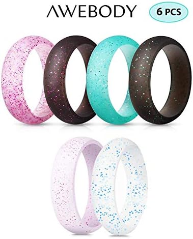ThunderFit Silicone Wedding Band / Engagement Ring - 3 Rings Pack - 8.7mm Wide (2mm Thick) - Middle Line (10)