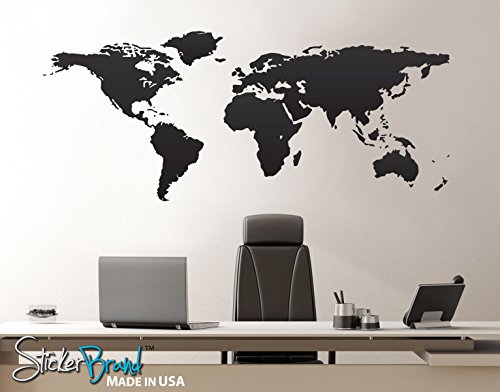 Stickerbrand Home & Office Decor Vinyl Wall Art World Map of Earth Wall Decal Sticker – Multiple Colors Available, 21″ x 51″. Easy to Apply & Removable.