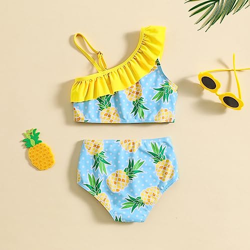 Toddler Kids Girls Cute Print Swimsuits Sleeveless Ruffles Bikini Set Summer Swimwear Two Piece Bathing Suits Beachwear