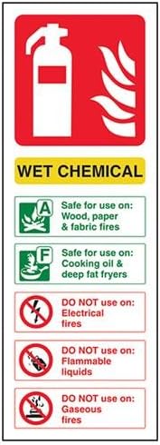 V Safety Wet Chemical Id Fire Extinguisher Sign - 100mm x 280mm - Self Adhesive Vinyl, Green/Red/Yellow