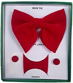Mens Butterfly Velvet Bow Tie With Pocket Square and Matching Cuff Links