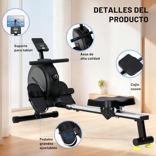 Máquina de Remo para casa, Máquina Remo casa con 16 Niveles de Resistencia, Pantalla LCD, Rowing Machine Magnético súper silenciosa, Nuevo Diseño, Mquina De Remo Profesional Gym En Casa