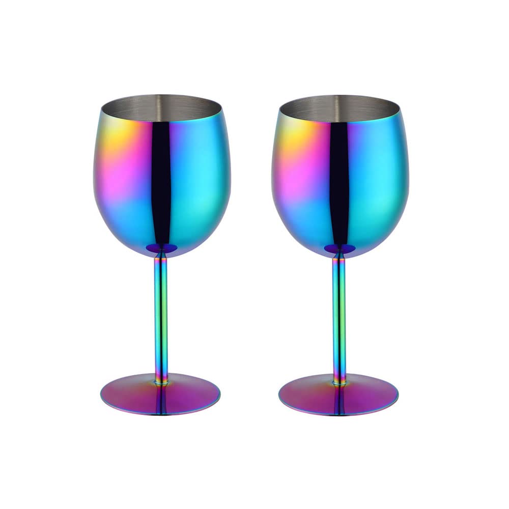 BISDARUN White Wine Glasses Set of 2 Red Wine Goblets 18/8 Stainless Steel 350ml Metal Goblet Glasses for Cocktail Champagne Whiskey Beer (Rainbow)