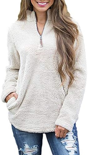 Zojuyozio Women Autumn Winter Casual Fur Outwear Long Sleeve Pockets Sweatshirts