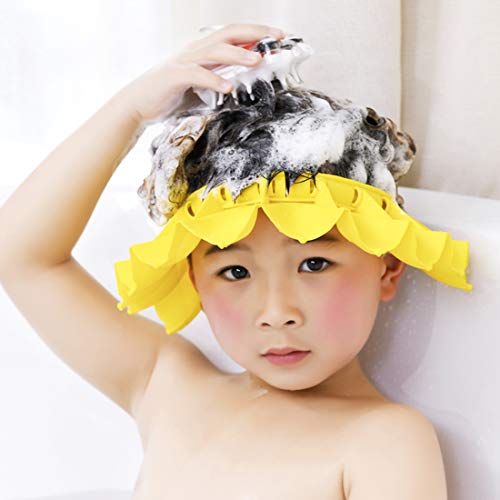 Baby Silicone Shampoo Shower Bathing Cap, Adjustable Shower Cap Kids, Infants Soft Protection Funny Safety Visor Cap for Toddler Children Yellow (Yellow)