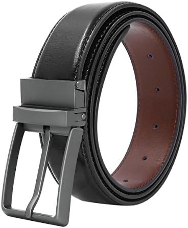 Men's Genuine Leather Dress Belt Reversible with Single Prong Rotated Buckle Gift Box