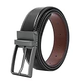 Men's Genuine Leather Dress Belt Reversible with Single Prong Rotated Buckle Gift Box