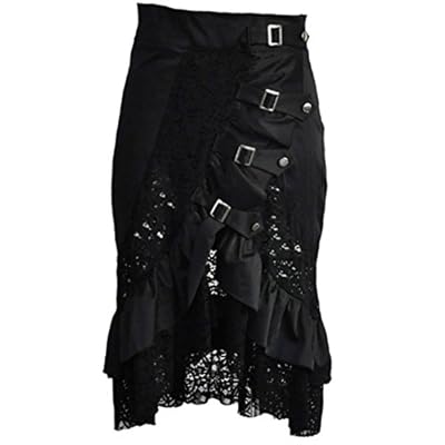 Steampunk Skirt and Hem Black Cotton Lace Skirt Punk Rock Gothic Black Skirt Hip Club Wear Vintage