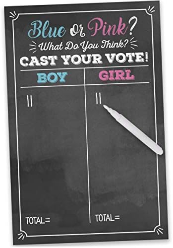 Gender Reveal Voting Poster Party Game & White Marker- Large 11 x 17" Black, Pink & Blue- Boy or Girl Party Supplies and Decorations