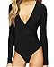 MANGOPOP Women's Cross Wrap Ruched Plunge Deep V Neck Long Sleeve Bodysuits