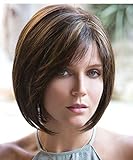 MILISI Short Bob Wig for White Women Mixed Dark Brown Heat Resistant Synthetic Hair Wig with Bangs + 1 Wig Cap