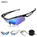 WOLFBIKE Outdoor Sports Cycling Sunglasses with 3 Set Interchangeable Lenses, Black Frame