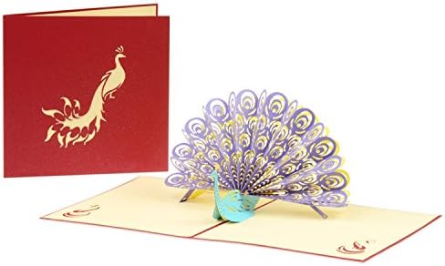 JZOEOEU Handmade Peacock Pop Up Card 3D Greeting Cards Happy Birthday Anniversary Wedding Graduation Christmas Thanksgiving Baby Shower Invitation Cards(Purple)