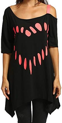 T-Shirts for Women,Adelibe Women's T-Shirt Shirt Fashion Love Print Off-Shoulder Short Sleeve Shirt Top