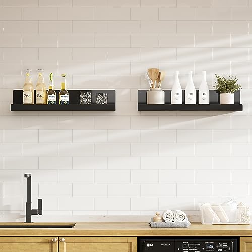 LOFTPLUS Wall Shelf, No Drilling - Set of 4, Black Acrylic Wall Shelf for Books and Photos, Home Decoration Floating Shelf for Kitchen, Bathroom, Office, Living Room (32x10x8 cm)