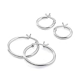 River Island Jewelry - 2 Pairs Set 925 Sterling Silver 2mm Diameter Hoop Earrings, & -Sizes: 15mm & 25mm-