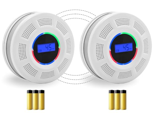 Wireless Interconnected Smoke Carbon Monoxide Detector Battery Powered, Interlinked Combination Smoke and Carbon Monoxide Detector Alarm with Digital Display, Silence Button (White-2) Wireless Interconnected Smoke Carbon Monoxide Detector Battery Powered, Interlinked Combination Smoke and Carbon Monoxide Detector Alarm with Digital Display, Silence Button (White-2)