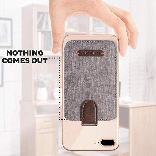 BIAJIYA Card Holder for Back of Phone RFID 5 Pull Credit Card Cash Cell Wallet Pocket Canva Leather Case for Smartphones (Grey)