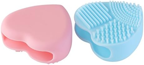 Elim Springs Makeup Brush Cleaner Finger Glove Silicone Heart Shaped Cosmetic Cleaning Mats (Pack of 2, Pink and Blue)
