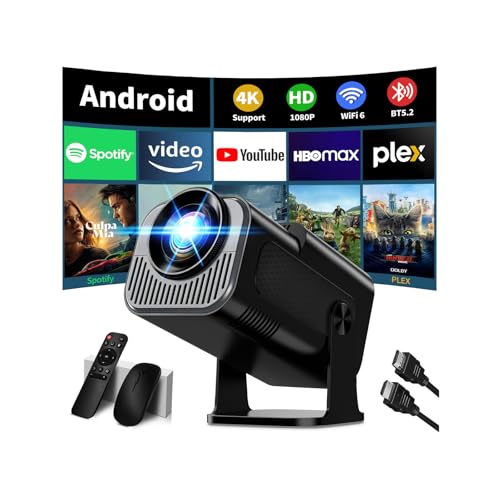 [Integrated App & 2026 Upgraded] 1080P 4K Projector with WiFi 6 Bluetooth 5.2 Mini Portable Projector Supports 270° Rotatable Car Keystone Projector TV Stick/USB/HDMI/PC with HDMI Cable & Mouse,Black